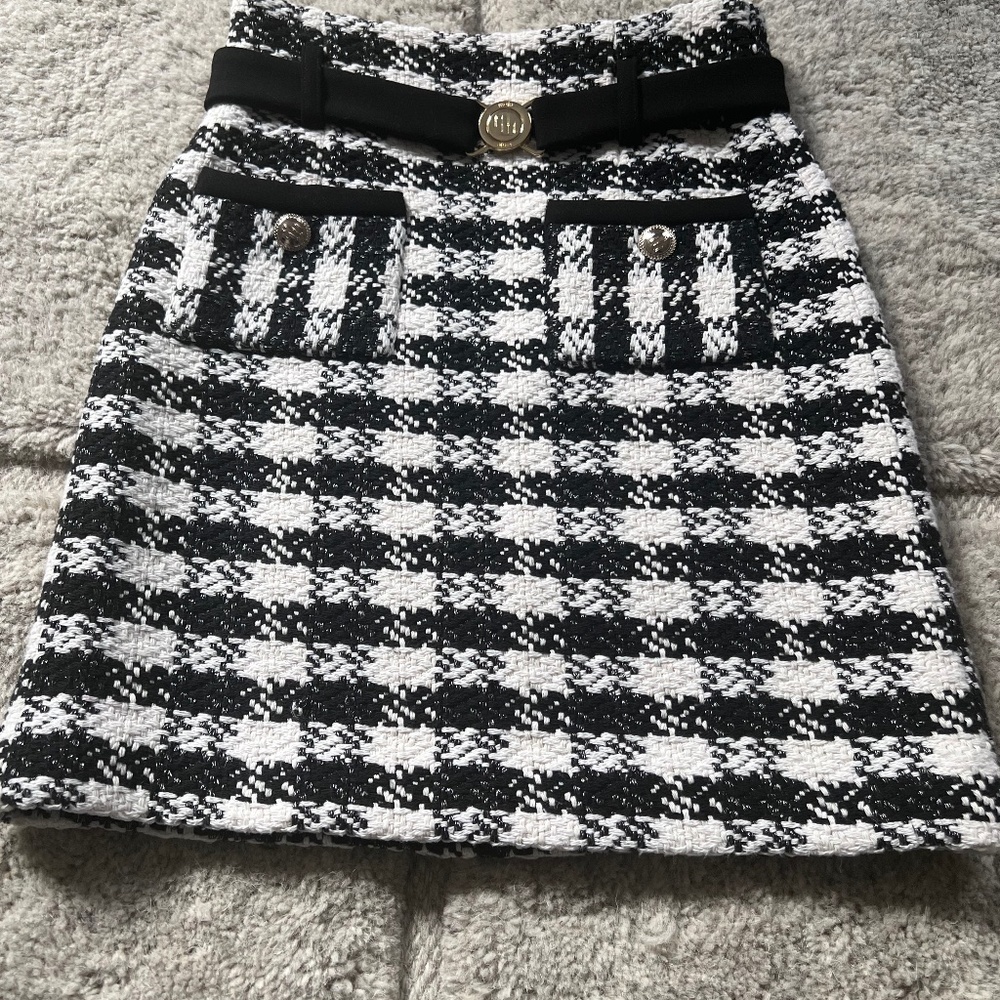 Maje Size 34 Checkered Skirt with Gold Belt